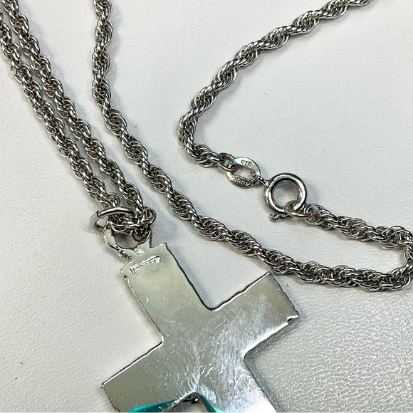 Mid Century Sterling Silver Cross Necklace Vintage - Picture 5 of 7